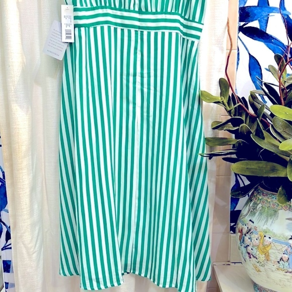 NWT Women’s Tash + Sophie Anthropologie Green & White Striped Midi Dress Size 12 - Picture 14 of 16